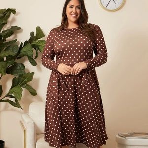Brown polka dot midi dress